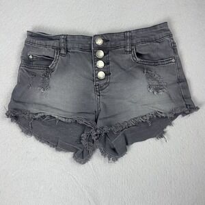 Billabong Gray Denim Shorts Distressed Frayed‎ Hem Button Fly Womens Size 24